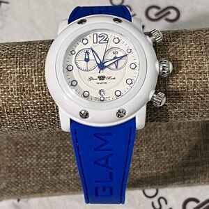 GLAM ROCK NWOT AUTHENTIC MIAMI BEACH ROYAL BLUE & WHITE CHRONOGRAPH WATCH
